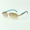 Direktverkauf: zweireihige Diamant-Sonnenbrille 3524026 mit blaugrünen Holzbügeln, Designerbrille, Größe: 18–135 mm