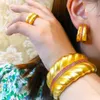 Godki Big Leaf 3 stks Bold Armband Ring Earring Set voor Vrouwen Bruiloft Bruids Kubieke Zirkoon Dubai Party Wedding Statement Sieraden H1022