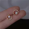 Trendy Round Exquisite Pearl Round C-shaped Simple Stud Earrings For Women Fashion Crystal Jewelry