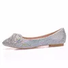 Appartements femmes chaussures de mariage plat talon bas bout pointu strass papillon-noeud couleur douce diamant chaussures grande taille