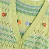 Kvinnor blomma broderi virka stickning kort sweater väst kvinnlig v nacke pullover casual lady slim toppar sw1216 210430
