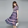 Llzacoosh högkvalitativ mode sommar spets midi klänning kvinnors kortärmad blommig print patchwork ihåliga ut kvinnliga vintage dres 210514