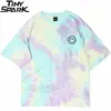 Mężczyźni Tie Dye Letter Drukuj T Shirt Hip Hop Streetwear Harajuku Tshirt Summer Krótki Rękaw T-shirt Bawełniane Casual Tops Tees 210726