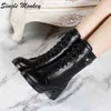 Pumps 2021 Winter New Chunky PU Leather Warm Goth Ankle Chelsea Boots Short Plush Motorcycle Boots High Heels Casual Women Shoes Y1018