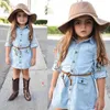 Robe de princesse à col de chemise pour filles, grand dessin animé pour enfants de 2 à 7 ans, avec ceinture, robe en denim, manches longues, robe pour enfants Q0716