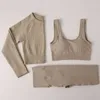 2 stück Frau FitnSuit Yoga Set Langarm Crop Top Hohe Taille Yoga Hosen Gym Kleidung Sportswear frauen Trainingsanzug x0629