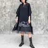 [EAM] Women Black Mesh Letter Big Size Dress Round Neck Half Sleeve Loose Fit Fashion Spring Summer 1DD6141 210512