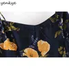 Sling Summer Dress Women Vintage Floral Print Sexy Fessure Fashion Lady senza maniche A-line Midi Chiffon Party Vestido 210514