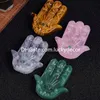 Buena Suerte Hamsa Turca Mal de Ojo Decoración Coleccionable Bendición Espiritual Multicolor Piedra de Cristal de Cuarzo Natural Tallada Mano de Fátima Amuleto de Protección Fengshui