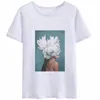 Женская футболка забавные футболки для женщин Grunge эстетические сексуальные цветы перья печатают графические повседневные с короткими рукавами футболка рубашка Femme одежда