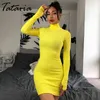 Tataria Jesień Zima Slim Sukienka Kobiety Turtleneck Sexy Night Club Bodycon Ciepłe Ołówek Kobiet Podstawowy Office Lady 210514