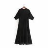 abito da donna in chiffon nero mezza manica con colletto alla coreana abito lungo a pois trasparente trasparente vestito da festa sexy 210323