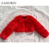 ZADORIN Fashion Plus Size Women Crop Top Faux Fur Coat Winter Thick Fluffy Long Sleeve Short Style Slim ry Jacket 211220