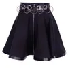 Rokken Mode Straat Stijlvolle Vrouwen Solid Color Holle Rits Hoge Taille Geplooide A-lijn Short With Rings Female Club