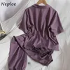 Neuploe Summer Causal Causal Solid 3 PCs Femmes Set Camis Gilet sans manches + Chemise à manches courtes à col montant + Pantalon High Taille Hip 210423