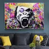 Kids Crazy Monkey Graffiti Wall Art Canvas Prints Abstract Animals Pop Art Paintings Wall Decor Pictures For Room