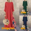 Vintage Nähte Kleid Frauen Maxi Sommerkleid ZANZEA 2021 Casual 3/4 Hülse Sommer Vestidos Weibliche O Neck Floral Robe Plus größe X0521