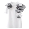 O Hals Kurzarm Hit Farbe T Shirt Weibliche Kleidung Sommer Patchwork Dot Mesh Tops Frauen Weiß 16W690 210510