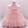 2021 Summer Newborn 2 1 Year Birthday Dress For Baby Girl Clothes Flower Princess Baptism Dresses Girls One Shoulder Party Gown G1129