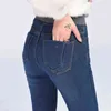Vinter jeans för kvinnor sträcker varma velvet denim penna byxor förtjockad hög midja kvinnliga raka byxor överdimensionerade p8035 211112