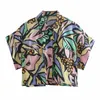 Dames Zomer Print ZA Blouses Shirts Tops Tops Korte Mouw Zakken Casual Losse Poplin Vrouwelijke Mode Vintage Top Blusas 210513