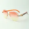 Exquisite classic XL diamond sunglasses 3524027, natural orange wooden temples glasses, size: 18-135 mm