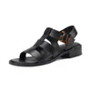 Women Sandal Square Low Heel Round Toe Buckle Cow Leather Hollow Slingback Sexy Ladies Pumps Summer Size 34-40 Sandals