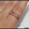 Anelli Gioiellidimensione 5-10 Gioielli di lusso 925 Sterling Sier Placcato oro rosa Zaffiro bianco Cz Pietre preziose Donne Matrimonio Fidanzamento Fiore