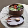 Lebensmittelbehälter Bento Box Mittagessen Geschirr Holz 3 teile/satz für Kinder im japanischen Stil mit Fächern Gesundes Material 210423