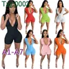 Dames Jumpsuits Designer Slanke Sexy Effen Kleur Onesies Overalls Kleding V-hals Zipper Rompertjes Bodycon Shorts Korte Mouw Capris 65 stijlen