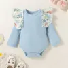 Barnkläder Satser Floral Outfits Infant Toddler Ruffle Flying Sleeve Toppar + Blomma Tryck Byxor 2st / Set Vår Höst Mode Baby Kläder