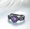 Anneaux de mariage taille 5-10 superbes bijoux 10KT or noir rempli rond coupe violet zircon cubique pierres simulées femmes anneau