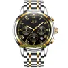 LIGE eternity 9810 Sport Mens Watches Date Dial Japan VK Quartz Chronograph Movement Men Watch Steel Case Gold Bezel Two Tone Stainless Bracelet