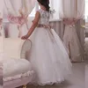 White Princess Flower Girl Wedding Dresses Sheer Lace Crew Neck Cap Sleeves Christmas Pageant Gowns First Communion with Sash1335982