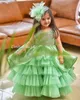 2021 Beaded Lace Flower Girl Dresses Ball Gown Satin Tiers Lilttle Kids Birthday Pageant Weddding Gowns