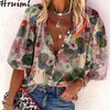 Mode Floral Print Shirt Blouses Demi Manches Col Rabattu Lâche Dames Tops Bouton Unique Plus La Taille D'été plage Vêtements 210513