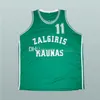 Nikivip Team Lituania Zalgiris Kaunas Arvydas Sabonis # 11 Maglia da basket retrò bianca verde Cucita da uomo con numero personalizzato Nome Maglie Venduto da Yuf