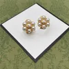 New Flower Pearl Charm Earrings Women Floral Designer Studs Double Letter Eardrop Dangler With Gift Box