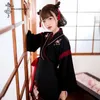 Etniska kläder japansk kimono kvinna 2st set svart vit topp katt broderikjol Asiatisk Yukata Haori Cosplay festkostymer