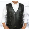 Gilets pour hommes Peau de vache véritable gilet en cuir hommes marron gilet mâle sans manches veste épaisse moto plus taille multi poche Z3135