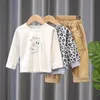 Clothing Sets 2021 1-4y Baby Boy 3-piece Cotton Knitted Cardigan Boys And Girls Leopard Pattern Suit Top + Pants T-shirt