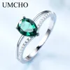 UMCHO Grüner Smaragd Edelstein Ringe für Frauen 925 Sterling Silber Schmuck Romantischer klassischer Wassertropfen Ring Valentinstag Geschenk 211217