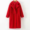 Cappotto da donna invernale coreano moda sciolto sottile caldo agnello con risvolti lunghi giacca rossa 210507