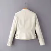 Moda Moto Styl Kobiety PU Skórzane Płaszcze Wiosna White Cool Ladies Kurtki Dorywczo Kobiet Faux Kieszenie Dziewczyny Płaszcz 210427