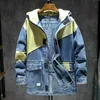 Herenjacks 2021 Leer- en herfst Hapleed Stitching Contrast Kleur Tooling Denim Jacket Mannelijke Koreaanse stijl Trendy jeugdtop