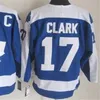 Herr Vintage Toronto Hockey CCM Retro tröjor 17 Wendel Clark 27 Darryl Sittler 14 Dave Keon 7 Tim Horton 1 Johnny Bower sydd Blå Vit Alternativ