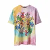 Spring Summer Cartoon Flower Print Tie Dye Short Sleeve T-shirt Women's Trend Tees Loose Casual Korean Women Tops QWZ6 210603