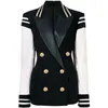 HIGH STREET Fashion Stylish Blazer Varsity Jacket Women's Leather Sleeve Patchwork Lion Buttons 210930