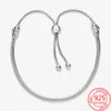 Fashion 925 Sterling Silver Snake Chain Slip Ring Retractable Base DIY Charm Basic Bracelet Ladies Gift