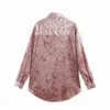 Kobieta Różowe Aksamitne Koszule Z Długim Rękawem Oversize Bluzki Topy Kobiet Koreański Moda Ubrania 210421